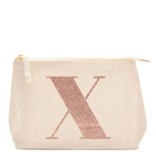 Rose Gold Glitter Initial Makeup Bag Letter X